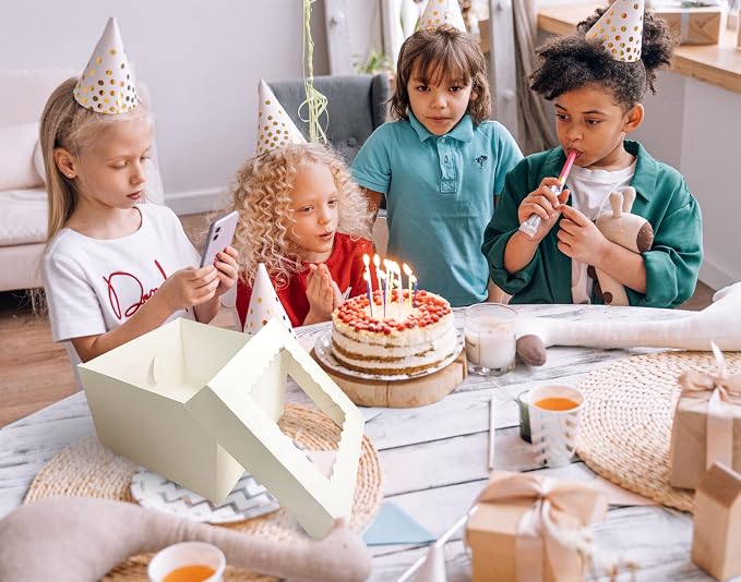 10 Pcs Cake Boxes,12x12x8 Inches White Bakery Boxe with Window,Tall Dessert Boxe,Cookie Boxe for Multi-Layer Cakes,Cake Containers for Birthday,Party,Valentine’s Day by GBF