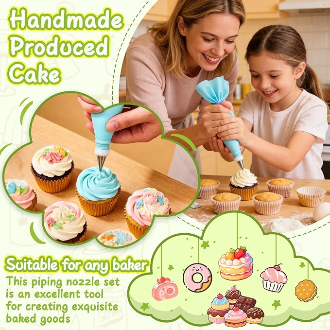 Hendiy Piping Tips, 26 Pieces Stainless Steel Frosting Piping Kit | Reusable Piping Bag, Coupler Included, Cake Decorating