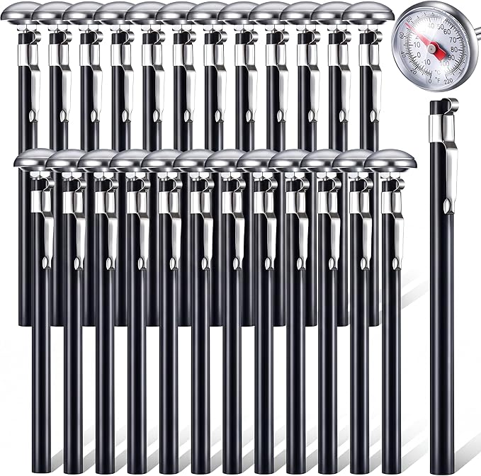 Xuhal 24 Pcs Stainless Steel Kitchen Thermometer with 5 Inch Long Stem 1 Inch Dial Thermometer Milk Frothing Food for Oven Probe Meat Grill BBQ Cooking Chocolate Water (Black)