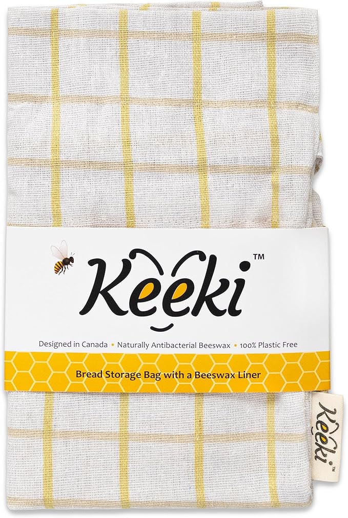 Keeki Bag - The Original Beeswax-Lined Bread Storage Bag (Yellow) | Plastic-free Beeswax Wrap Alternative w/ Wide Drawstring Closure, Breathable, Washable Linen for Homemade Artisan Bread