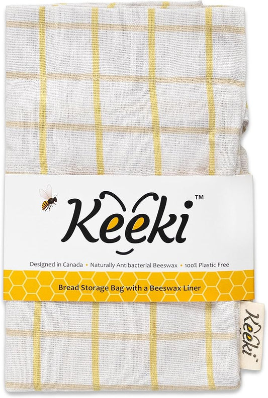 Keeki Bag - The Original Beeswax-Lined Bread Storage Bag (Yellow) | Plastic-free Beeswax Wrap Alternative w/ Wide Drawstring Closure, Breathable, Washable Linen for Homemade Artisan Bread