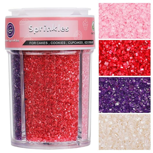 Valentines Sprinkles for Cake Decorating, Sanding Sugar 4 Colors 8oz Sparkling Purple Pink Red and White Decorating Coarse Sugar Crystals Sprinkles for Cake Cupcakes Cookie Ice Cream Baking Topping