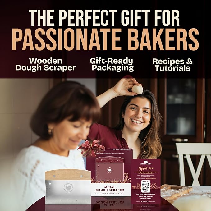 Superbaking Dough Scraper - 6" Bench Scraper - Dough Cutter with Ruler - Pastry & Cake Scraper - Kitchen Tools Sourdough Baking Supplies - Bread Making Tools & Accessories for Home Bakers