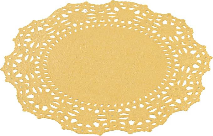 Pastry Tek 4 x 4 Inch Paper Lace Doilies, 100 Disposable Table Doilies - Elegant Lace Finish, Long Lasting, Orange Paper Doily, for Pastries, Cupcakes, Desserts - Restaurantware