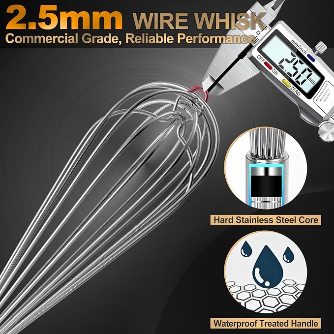 Webake 17 Inch & 14 Inch Commercial Whisk Set of 2, 304 Stainless Steel Large Whisk, Extra-Thick 2.5mm Wires, Professional Kitchen Tool for Mixing, Beating, Blending