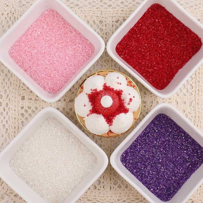 Valentines Sprinkles for Cake Decorating, Sanding Sugar 4 Colors 8oz Sparkling Purple Pink Red and White Decorating Coarse Sugar Crystals Sprinkles for Cake Cupcakes Cookie Ice Cream Baking Topping