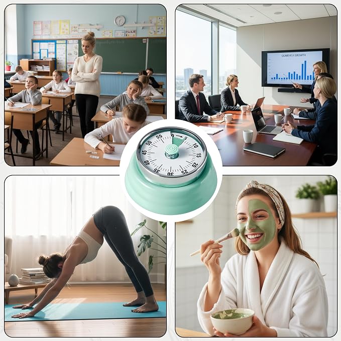 60-Minute Magnetic Visual Timer, Silent Operation and No Battery Needed, Time Management Tools for Kitchen, Homeschool Desk, Office Meetings & Home Learning Timer (Green-X2)