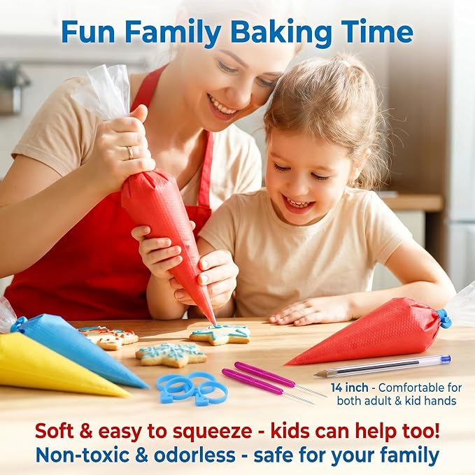 122Pieces Tipless Piping Bags - 100pcs Disposable Piping Pastry Bag for Royal Icing/Cookies Decorating - 10 Pastry Bag Ties,10 Clips &2 Scriber Needle - Best Cookie/Cake Decorating Tools (10 Inch)