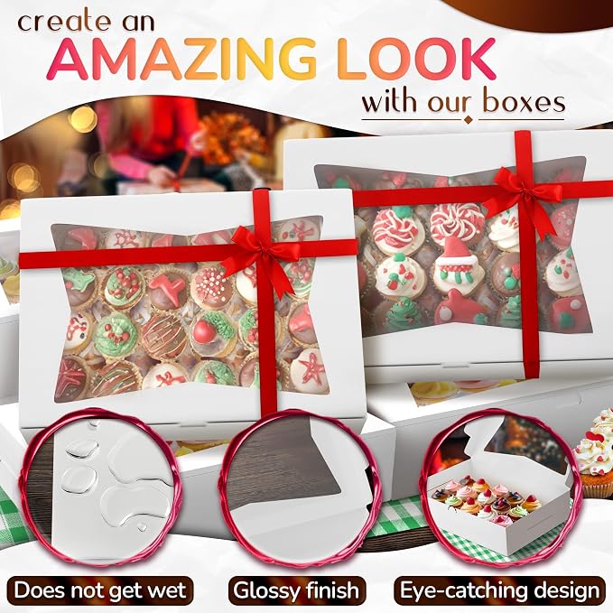 10Pcs Half-Sheet Cake Boxes 19x14x4" - White Bakery Boxes with Window, Pastry and Dessert Box Set for Holiday Desserts Gifts & Presentation, Glossy Flip Top Boxes for Cakes, Cupcakes, Cookies & Donuts