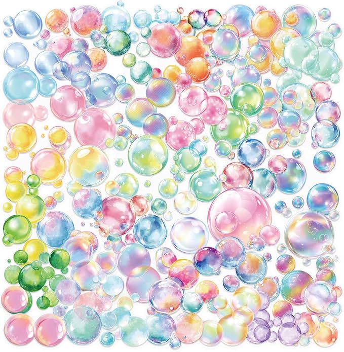 50Pcs Watercolour Dreamy Bubble Stickers for Adults Teens,PET Waterproof Rainbow Craft Bubble Stickers for Water Bottle Laptop Journaling Guitar Phone case Theme Party Favors DIY Lovers(Bubble)