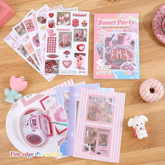 Girl's Korean Retro Sticker Book, Dessert Party Theme - 800+ Cute Fresh and Clean Style Old Items Stickers, for DIY Scrapbooking Journaling Handbook Decoration