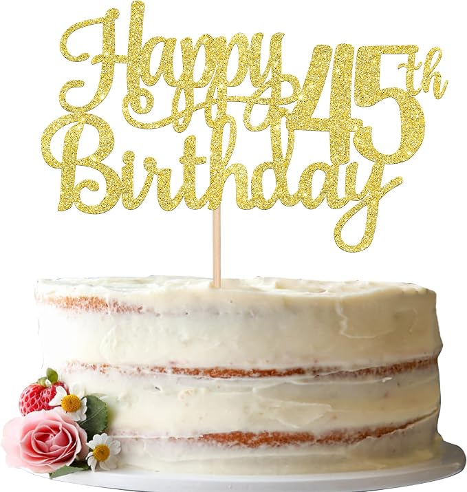 1 PCS Happy 45th Birthday Cake Topper Gold Glitter Cheers to 45 Years Birthday Cake Pick 45 Fabulous Cake Decoration for Happy 45th Birthday Theme Party Decorations Supplies