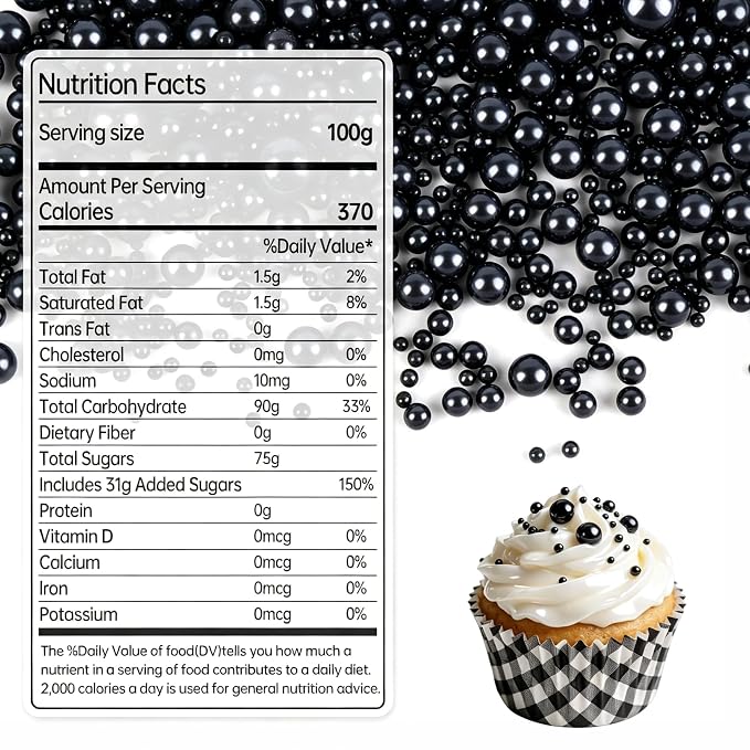 Black Edible Pearl Sprinkles for Cake Decorating, 160g/5.64oz, Sugar Pearls Sprinkles for Cupcake, Cookies, Baking Cake Decorations, 4 sizes, Party Holiday Supplies