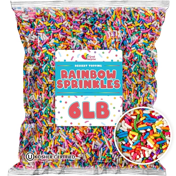 Bulk Rainbow Sprinkles – 6 lb Baking Topping – Ice Cream, Cake Decorating, Cookies, Cupcakes & Party Desserts