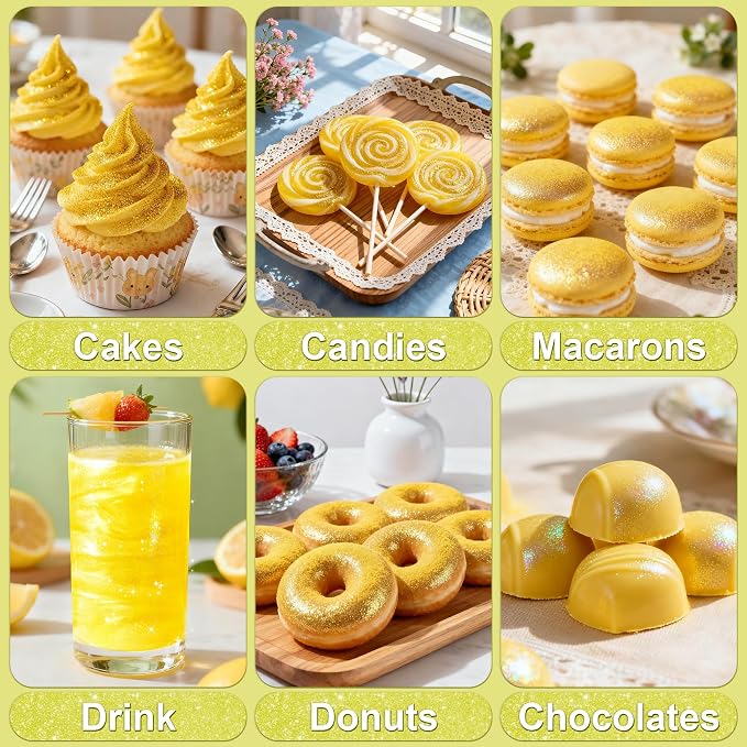 Yellow Edible Glitter - 5g Food Grade Cake Decorating Shimmering Glitter, Edible Sprinkle Luster Dust for Drinks, Chocolates, Fondant, Strawberries, Cupcakes, Candy, Easter Cookie - Vegan