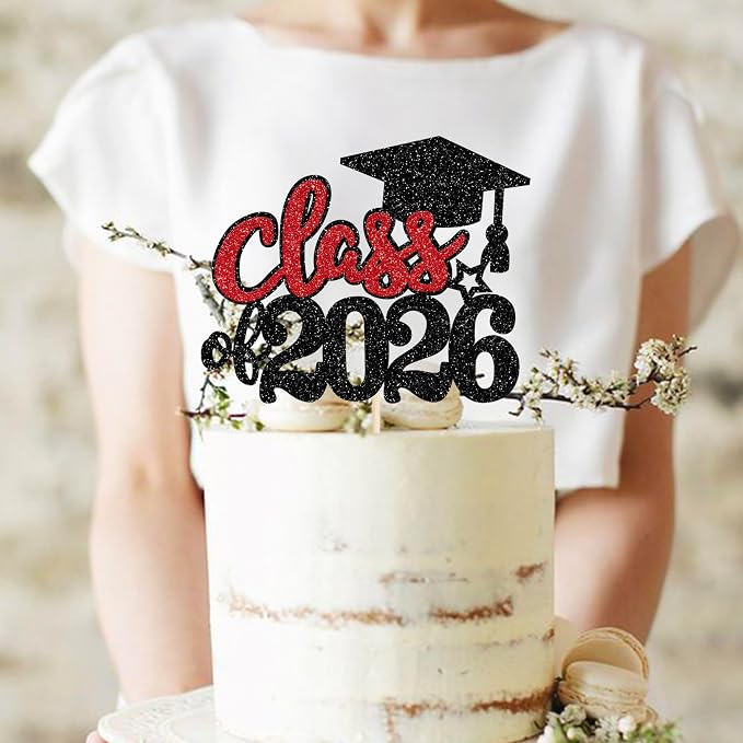 1 Pack 2026 Graduation Cake Topper Glitter Grad Cap Diploma 2026 Senior Graduation Cake Pick for School Theme Party Cupcake Decoration Supplies Green Black