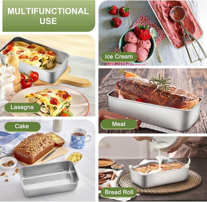 P&P CHEF Loaf Pan Set, 9 x 5 Inch Bread Pans, Stainless Steel Loaf Toast Baking Pans For Bread Meatloaf Lasagna Cake, Healthy & Non Toxic, Oven Safe& Easy Clean, (Silver, 4Pcs)