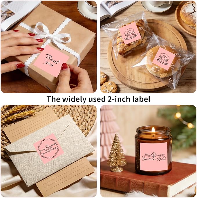 500 Labels/Roll 2" x 2" White Thermal Labels, Self-Adhesive Square Thermal Sticker for QR Code, Barcode, Logo, Inventory, Small Business