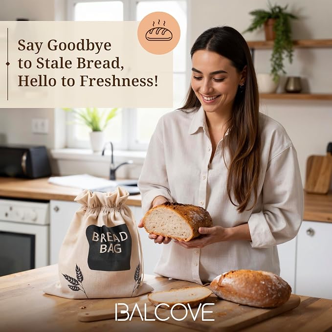 2 x Plastic Lined Bread Bags For Homemade Bread/Homemade Bread Storage Linen - XL 44cm x 35cm