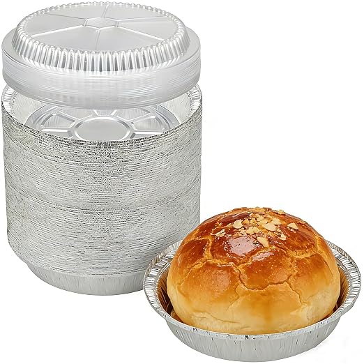 7 Inch Round Aluminum Foil Pans with Clear Lids（50 Pack）Disposable Round Foil Pans,Aluminum Pie Tins,Pie Pans Take-Out Containers for Storing, Baking, Meal Prep & Reheating | Freezer & Oven Safe