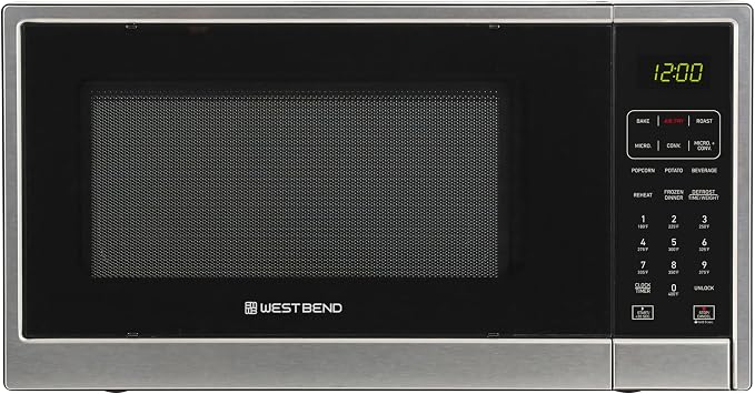 West Bend 3-in-1 Microwave Air Fryer Convection Oven 1000-Watts with 10 Power Levels and 12 Presets, Speed Defrost, Electronic Control Panel and Glass Turntable, 1.3-Cu.Ft., Stainless Steel