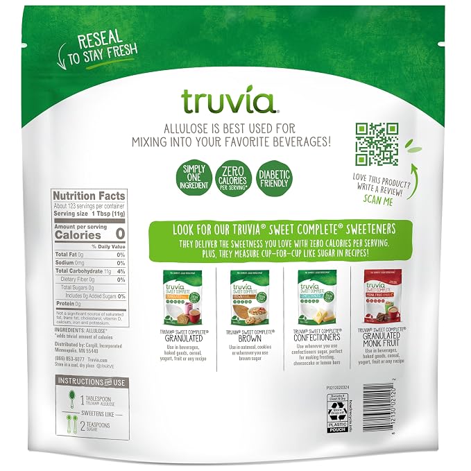 Truvia Allulose Calorie-Free Sweetener Bag, Sugar Substitute with Zero Calories, great for coffee and tea (3lbs)