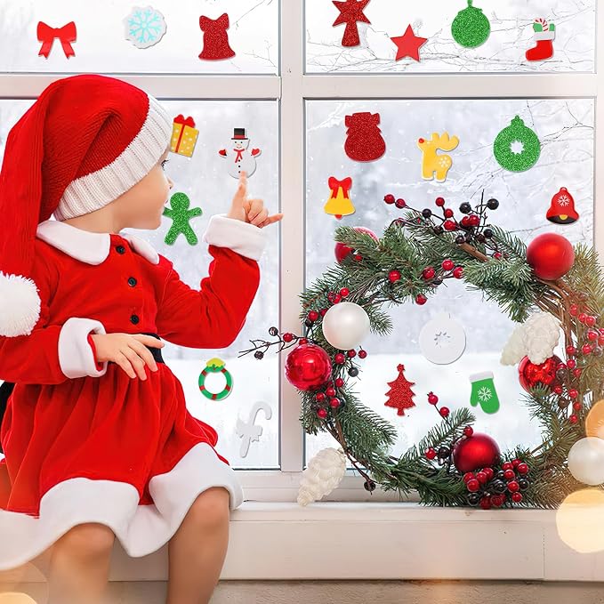 SEPGLITTER 600Pcs Christmas Foam Sticker Xmas Glitter Self Adhesive Sticker | Santa Claus Snowman Snowflake Decal for Kids, Handmade Card DIY Arts Crafts, Winter Party Favors Decorations