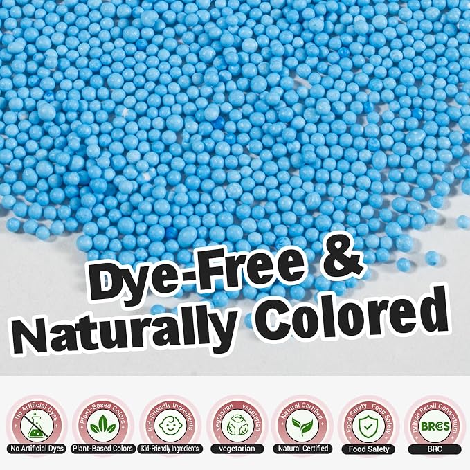 HUEBEATY 6-in-1 Dye Free Rainbow Nonpareils Sprinkles for Baking – 180g Natural Colored Nonpareils for Cake Decorating, Cookies, Cupcakes & Ice Cream – No Artificial Dye Red Yellow Green Blue Purple & Pink Assorted Sprinkles
