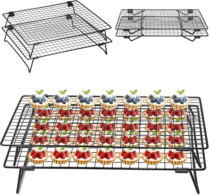 Stackable Cooling Rack for Cooking and Baking, 2 Pack Wire Cooling Rack with Collapsible Legs for Cooling Cookie, Cake, Pizza, Roasting, Grilling, Drying(13.4"*9.3")