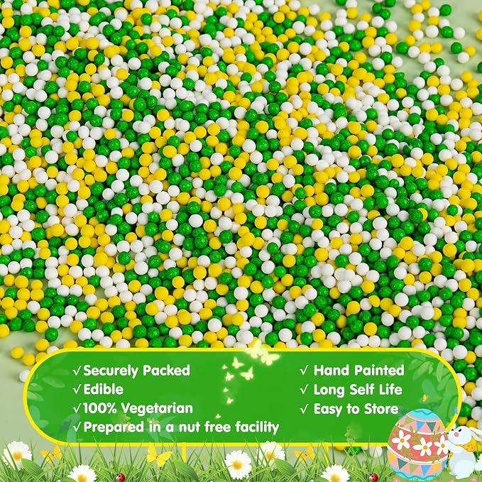 Green Nonpareils Sprinkle,Edible Spring Sprinkles for Cake Decorating,Green Yellow and White Mini Pearls Mix,130g/4.58oz,Baking Candy Decorations,Soccer Cupcake Toppers,Cookie Donuts Ice Cream Dessert,Match Viewing Events Birthday Celebration Supplies ...