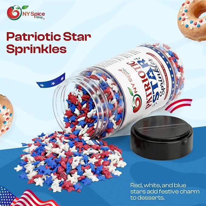 NY Spice Shop Red White & Blue Star Sprinkles - 3 Ounce Patriotic Sprinkles