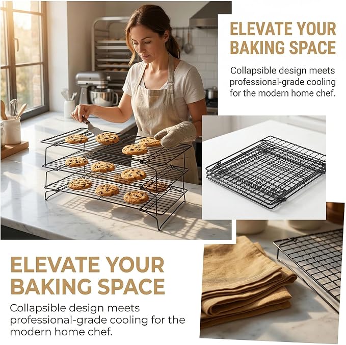 Detachable Collapsible Cooling Racks, Wire Cooling Rack Stackable Drying Rack for Bread Cookie Baking Candy Fruits (3-tier)