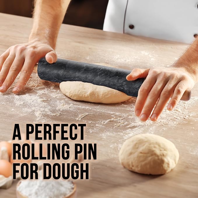 Zulay Kitchen 17-Inch Marble Rolling Pin With Stand - Polished Marble Rolling Pins For Baking - Long Rolling Pin Marble With Beechwood Handle - Non-stick Roller Pin For Baking Pastries, Bread & Pizza