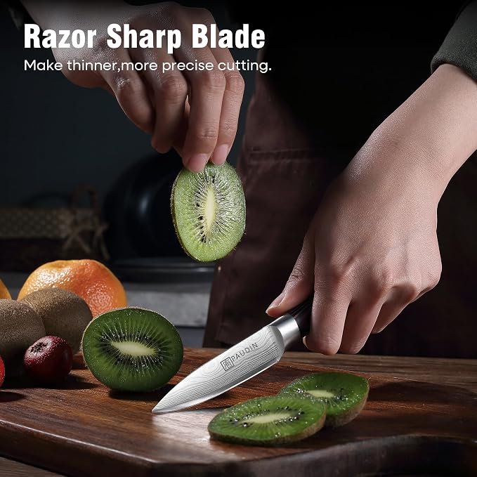 PAUDIN Paring Knife, 3.5 Inch Fruit Knife, High Carbon 5Cr15Mov Stainless Steel Forged Paring Knife, Ultra Sharp Small Kitchen Knife, Ergonomic Wooden Handle with Elegant Gift Box