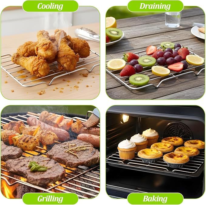 Wire Rack for Cooking, Stainless Steel Wire Rack 5.3 x 8.46 Inch Heavy Duty Wire Grate Oven Grilling Racks Rectangle Baking Cooling Steaming Easy to Clean