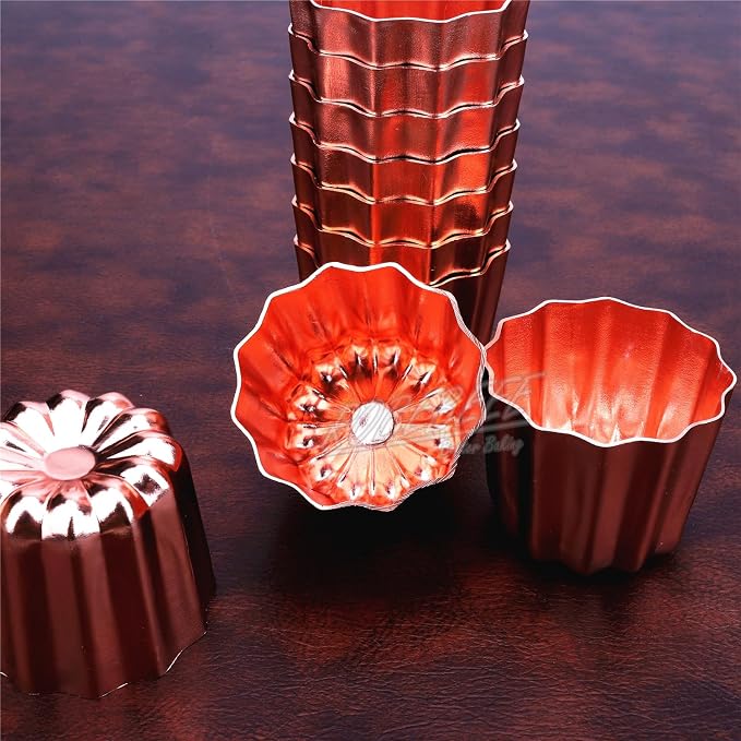 10pcs 2 Inch Fluted Side Flower Cup Shape Nonstick Golden Aluminium Canele Molds Tart Maker Jelly Cheese Holder Baking Tools