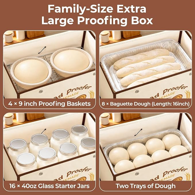 Extra Large Folding Bread Proofing Box with 50-113℉ Temp Control & 48H Timer, Dough Proofer with Hygrometer, Metal Rack, Sourdough Starter Warmer Sourdough Proofer Box for Making Bread, Pizza, Yogurt