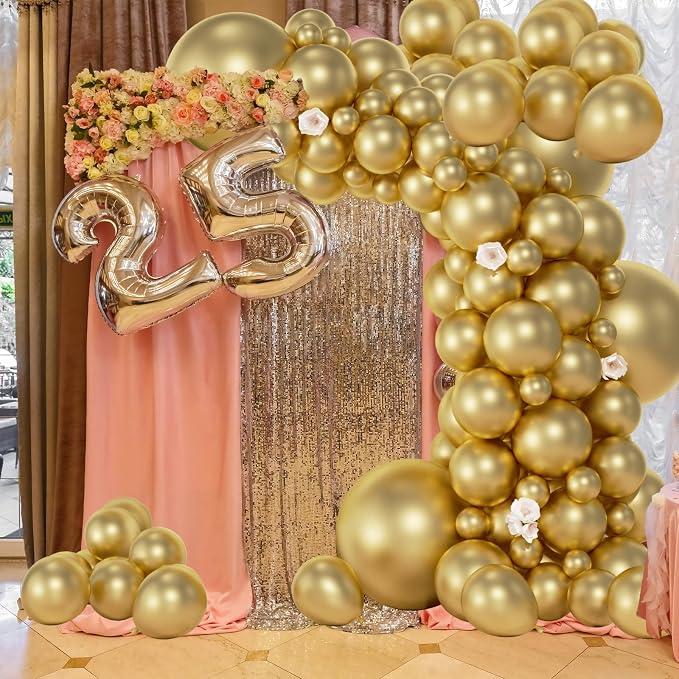 104pcs Metallic Gold Balloons - 18/12/10/5 Inch Chrome Gold Latex Balloons Garland Arch Different Sizes Pack for Birthday, Wedding, 2026 New Year's Eve Party Decorations