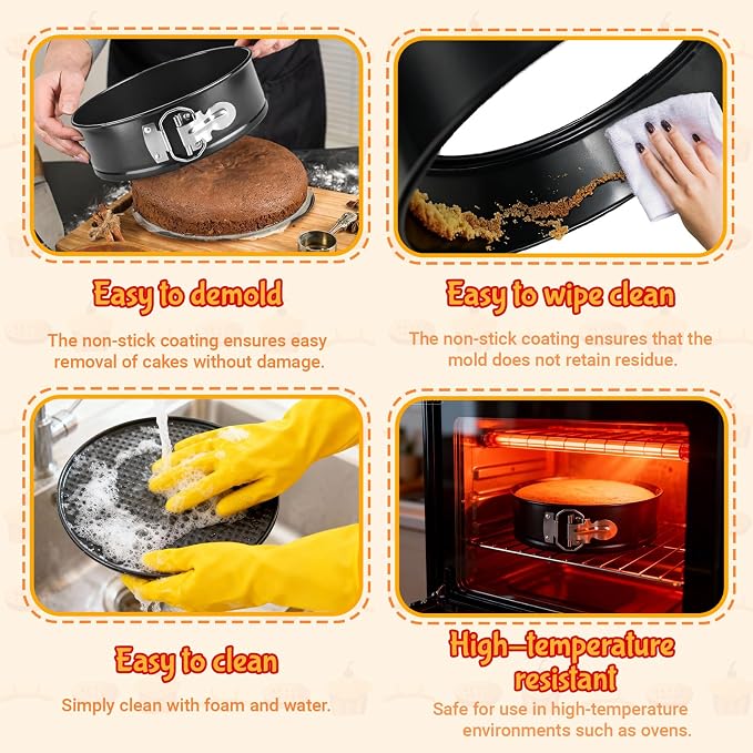 LELE LIFE 2 Pack 9in/22.5cm Springform Pan, Nonstick with Removable Bottom, Leakproof Cheesecake Pan Round Cake Pie Mold for Baking