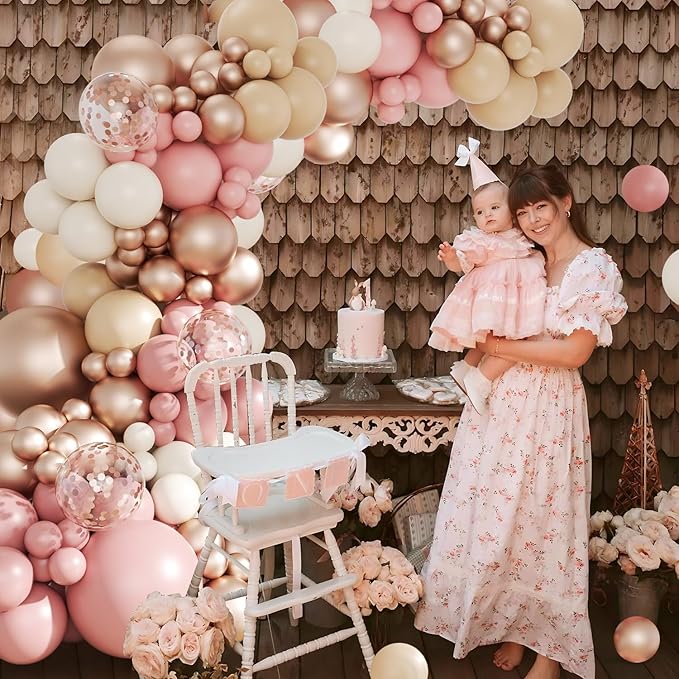 Dusty Pink Balloon Arch Kit, 143Pcs Boho Blush Pink Sand White Nude Rose Gold Balloons Garland Arch Kit Confetti Balloons for Boho Birthday Bridal Shower Wedding Baby Shower Decorations