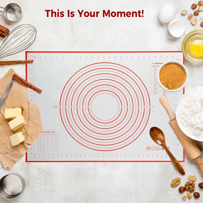 Extra Large Nonstick Silicone Pastry Mat 28x20Inch with Measurements, Food Grade Silicone Baking Mat, Non-Slip Dough Rolling Mat for Counter, Oven Liner, Fondant/Pie Crust/Sourdough Bread Baking