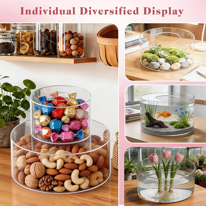 SAMYUCHO Acrylic Cake Stand with Led Lights, 2 PCS Round Cake Riser | 6"Dx4"H 10"Dx4"H, Tight Lid Design, DIY Decoration, Reusable Clear Display Cake Tier, For Party Wedding Holiday