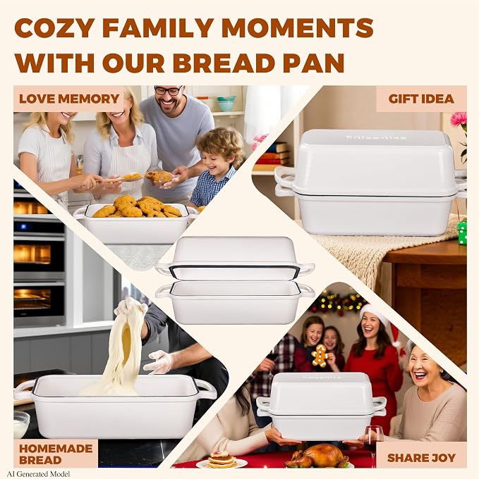 11x5 Inch Cast Iron Bread Loaf Pan With Lid, 5.8 Qt Large Loaf Pan for Sourdough Bread Baking, Heavy Duty Dutch Oven Bread Pan For a Crispy Crust, White