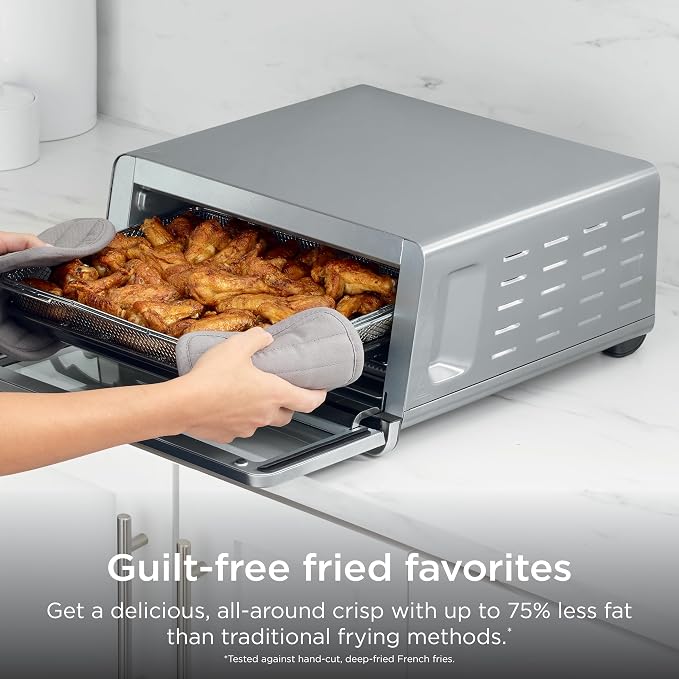 Ninja Flip Toaster Oven & Air Fryer, 8-in-1 Functionality, Flip Up for Storage Space, Large Capacity, Air Fry Basket, Wire Rack, Sheet Pan, Removable Crumb Tray, Stainless, 1800 Watts, SP151 (Renewed)