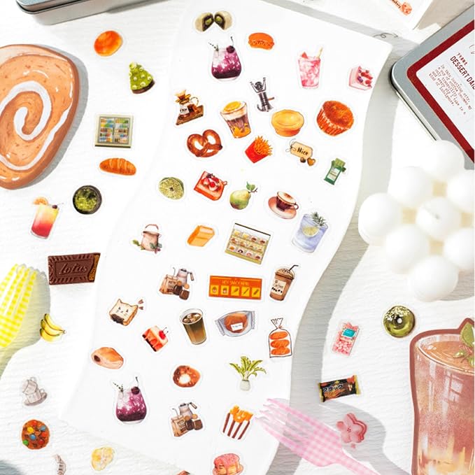 1000 Pcs Small Kawaii Dessert Stickers – 2x3cm Cute Mini Waterproof Vinyl Stickers for Planners, Scrapbooks, DIY Crafts – Sweet Treats, Macarons, Cupcakes in Decorative Tin Box