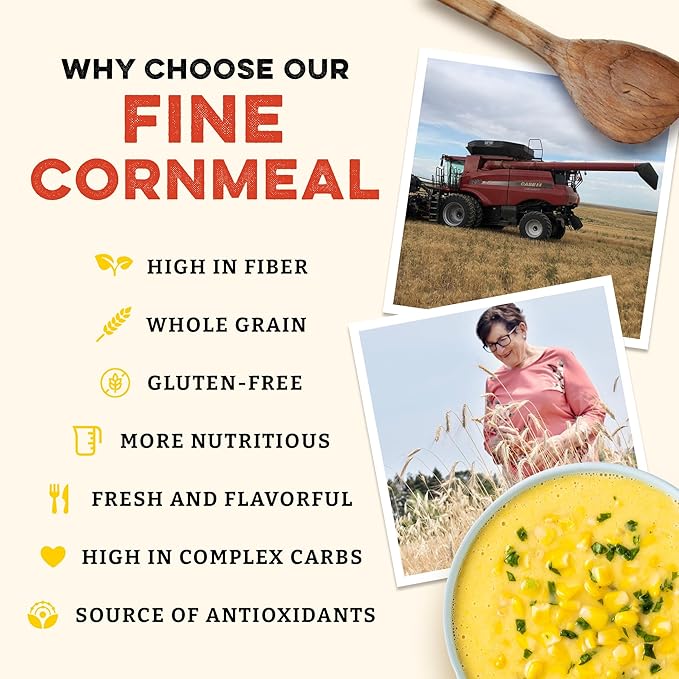 Sunrise Flour Mill Organic Fine Cornmeal | 2 LB | Yellow Cornmeal | Corn Flour | Fine Corn Meal | Milled from Organic Whole Kernel | No Artificial Ingredients | Non-Aluminum Baking Powder