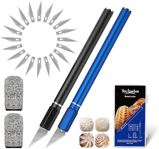 Upgraded Bread Lame 2-Pack, Professional Sourdough Scoring Tool with 20 Stainless Blades, Non-Slip Ergonomic Grip & Storage Case, Bread Scoring Tool for Home Bakers & Artisan Bread Making
