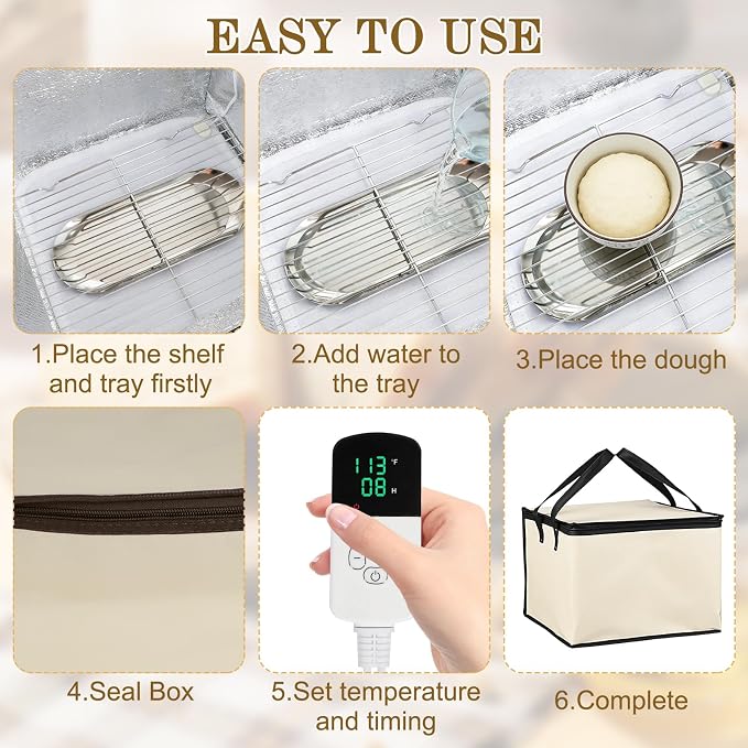 Folding Bread Proofing Box, Sourdough Bread Proofer Warming Box with Shelf & Water Tray, Precise Temperature Fermentation (1–9 Gears) Dough Start Container for Making Pizza Baking Kombucha