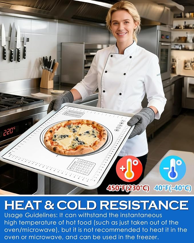 Silicone Pastry Mat with Measurements, 28" x 20" Extra Large Silicone Baking Mat, Non-slip Pastry Rolling Sourdough Baking Mat, Bread Rolling Dough Mats Sheet for Fondant,Pizza,Pie,Cookies