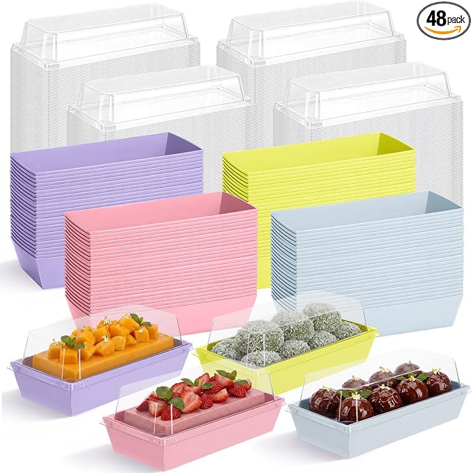 Vesici 48 Pcs 7 Inch Small Charcuterie Boxes with Clear Lids Cake Slice Containers Paper Bakery Boxes Disposable Food Containers for Dessert Cookie Sandwich Mini Cake Strawberry